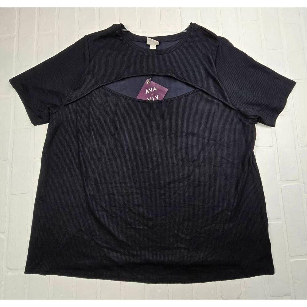 Ava & Viv Black Ribbed Cutout Top 4X